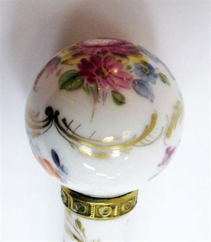 ca1880 Dresden 6" Porcelain Parasol Handle Highly Decorated 18kt Ring