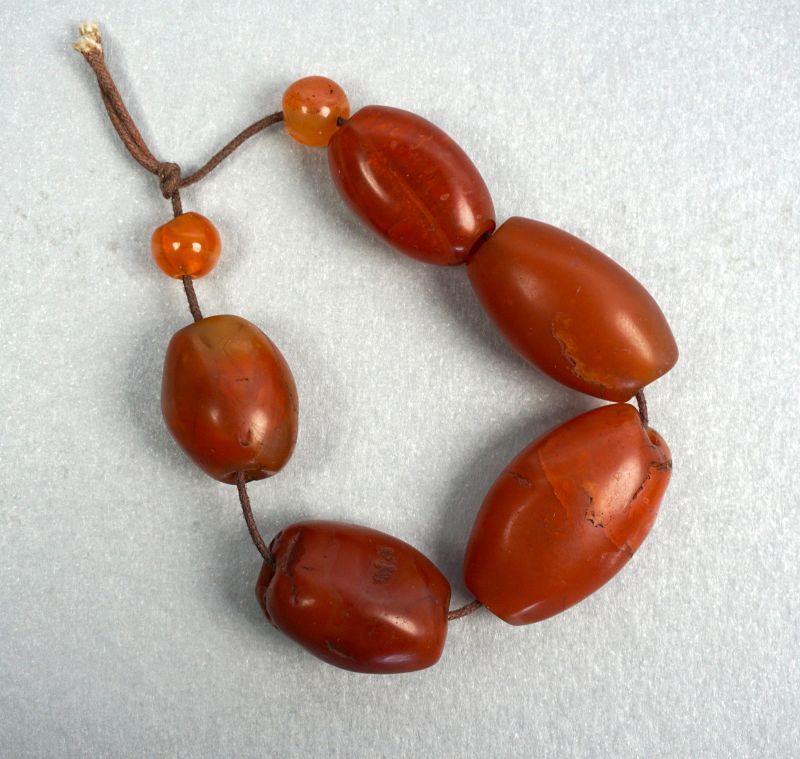 5 Authentic Pema Raka Carnelian Beads, 500-2000+ years old.