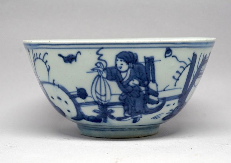 Ming Dynasty Possibly Jiajing Blue and White Bowl with Scholar Figure