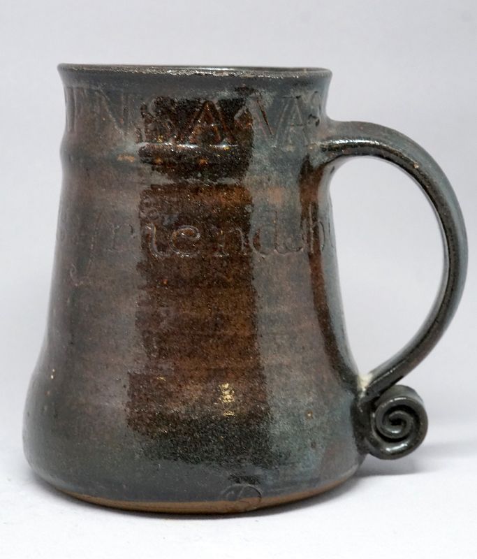 A Unique Bernard Leach Incised Pottery Mug