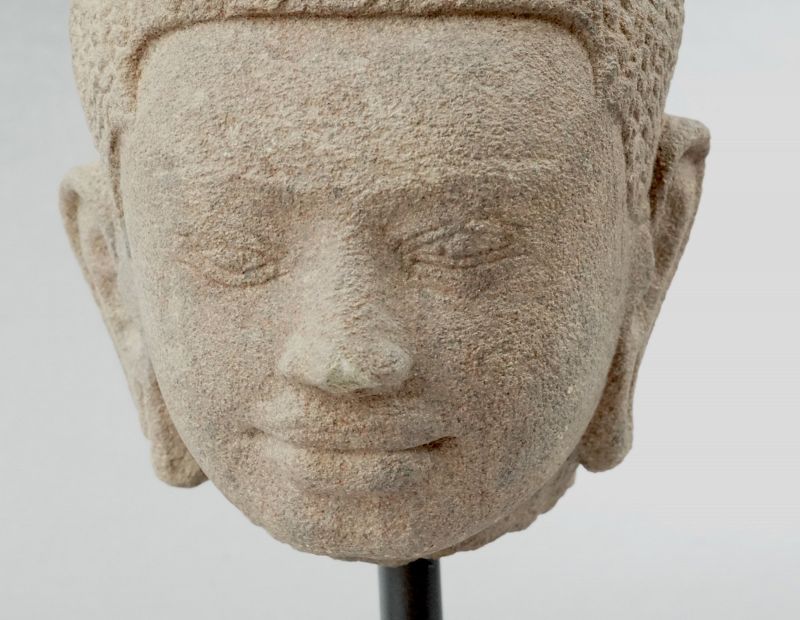 A Finely Carved Khmer Stone Head of a Deity, possibly Uma