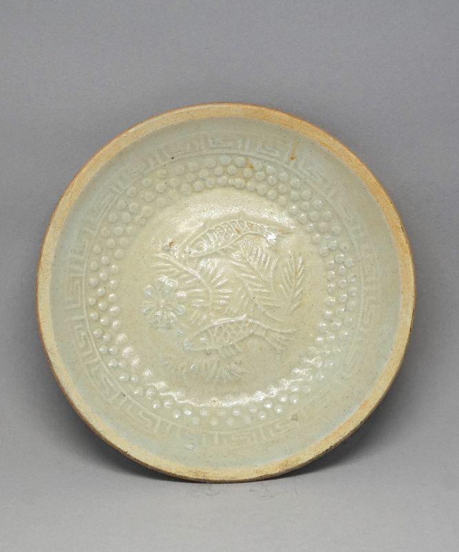 A Qingbai Saucer Dish with Two Fish Swimming, decorated with Cloud Pat