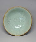 An Early Yuan Qingbai Porcelain Bowl with a Carved Duck& Lotus Plant
