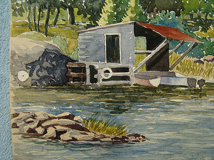 GEORGE CULLEY CANADA WATERCOLOUR PAINTING - Boathouse 1958