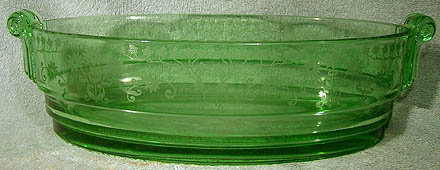 Rare FOSTORIA MANOR 2443 Etch 286 GREEN Elegant Glass Bowl 1931-1935