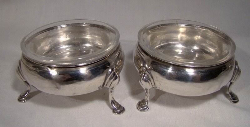 Georgian Sterling Silver Footed SALT CELLARS with LINERS London 1771