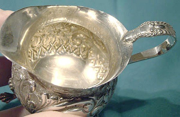 REPOUSSE STERLING SILVER FOOTED CREAMER Sheffield 1900