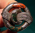 19thC SCOTTISH AGATE PEBBLE STERLING BROOCH