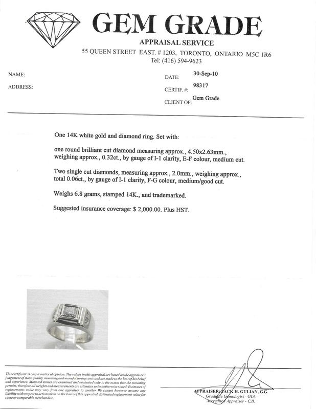 14K Diamond Man's Pinkie Ring in White Gold &amp; Side Diamonds 1950s