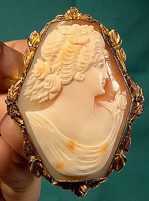 Large 10K CAMEO PIN PENDANT w/ HEXAGONAL SETTING 1910