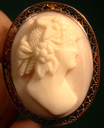 Victorian 10K ROSE GOLD PINK CORAL CAMEO PIN PENDANT