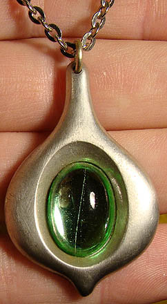 JERGEN JENSEN PEWTER &amp; GLASS PENDANT &amp; CHAIN c1970s