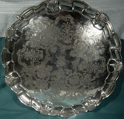 Quality 19thC MAPPIN &amp; WEBB SP ENGRAVED FOOTED SALVER