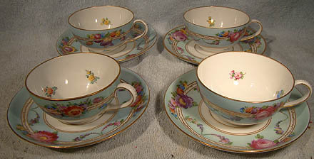 HELENA WOLFSOHN DRESDEN HAND PAINTED CUPS & SAUCERS