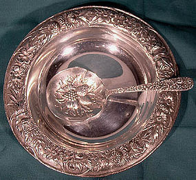 S Kirk & Sons STERLING SILVER REPOUSSE NUT BOWL with SPOON