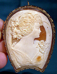 Unusual HORSESHOE SHAPE SHELL CAMEO BROOCH GF SETTING 1920-30