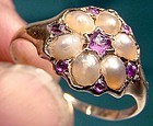 15K ALMANDINE GARNETS & PEARLS RING 1840-50