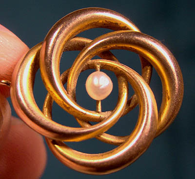 Victorian 9K PEARL LOVERS KNOT PIN 1895-1900