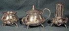 CHINESE EXPORT SILVER 3PC. CRUET with SPIDERS & LIZARDS