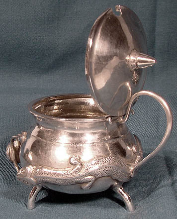 CHINESE EXPORT SILVER 3PC. CRUET with SPIDERS &amp; LIZARDS