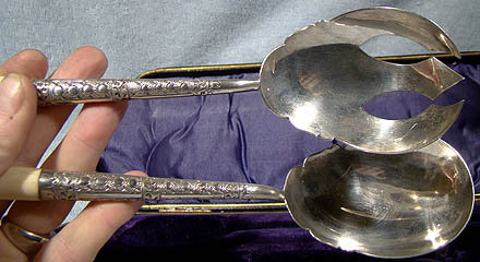 Ornate W. HUTTON STERLING SALAD SERVERS in BOX 1906