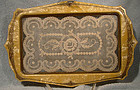 AUSCO GILT CELLULOID DRESSER TRAY with LACE c1910-20