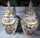 Pr. Mid-19thC. ORNATE MEISSEN-STYLE COVERED URNS