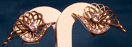 1930s FRENCH GILT STERLING RHINESTONE EARRINGS