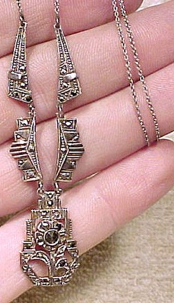 Early CORO ART DECO STERLING MARCASITE NECKLACE c1920s