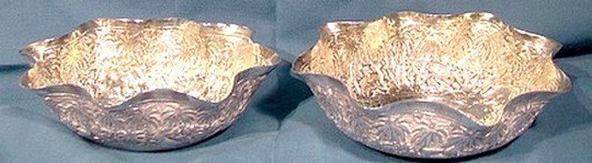 PAIR LUCKNOW SILVER SWEETMEAT BONBON BOWLS 1890 Ornate