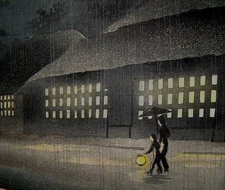 Eiichi Kotozuka NIGHT RAIN IN RAKUHOKU WOODBLOCK PRINT