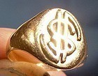 10K Yellow Gold SIGNET RING with Stylized LETTERS 1900-10 Size 4