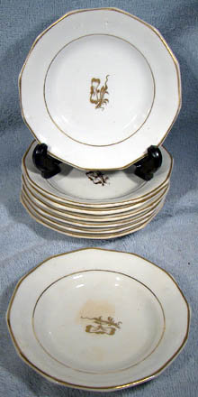 IRONSTONE TEA or TOBACCO LEAF TEAPOT &amp; 8 PETIT FOUR PLATES 1860s