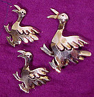 Set of 3 STERLING SILVER DUCKS SCATTER PINS 1930s-40s