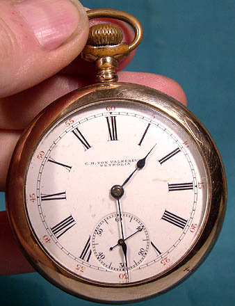 C.M. VON VALKENBURG PETROLIA GF POCKET WATCH 1900