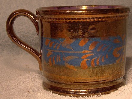 Decorated 19thC COPPER LUSTRE CHILD'S CANN or MUG