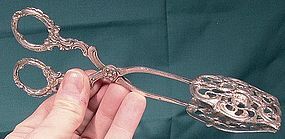 Ornate 800 SILVER Ornate PASTRY TONGS Roses