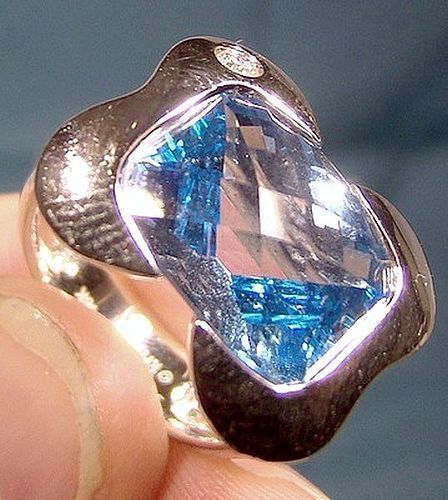 KRISTINA 18K WHITE GOLD BLUE TOPAZ and DIAMOND RING