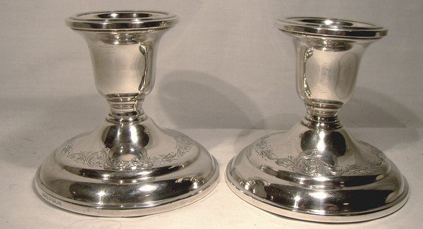 Pair BIRKS STERLING SILVER ENGRAVED CANDLESTICKS