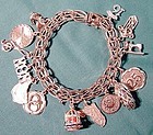 STERLING CHARM BRACELET 13 CHARMS Bird Cage Sewing Machine