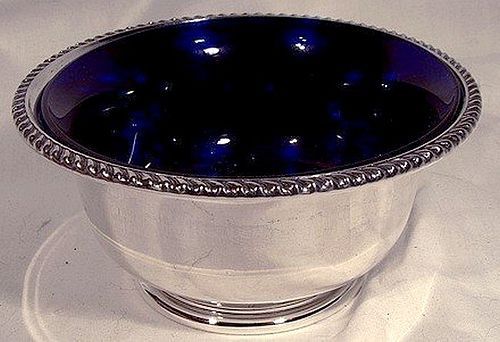 BIRKS STERLING SILVER CRANBERRY MAYONNAISE BOWL COBALT LINER 1947