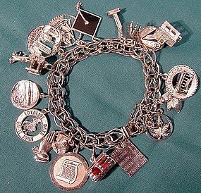 STERLING CHARM BRACELET 18 CHARMS 1960s