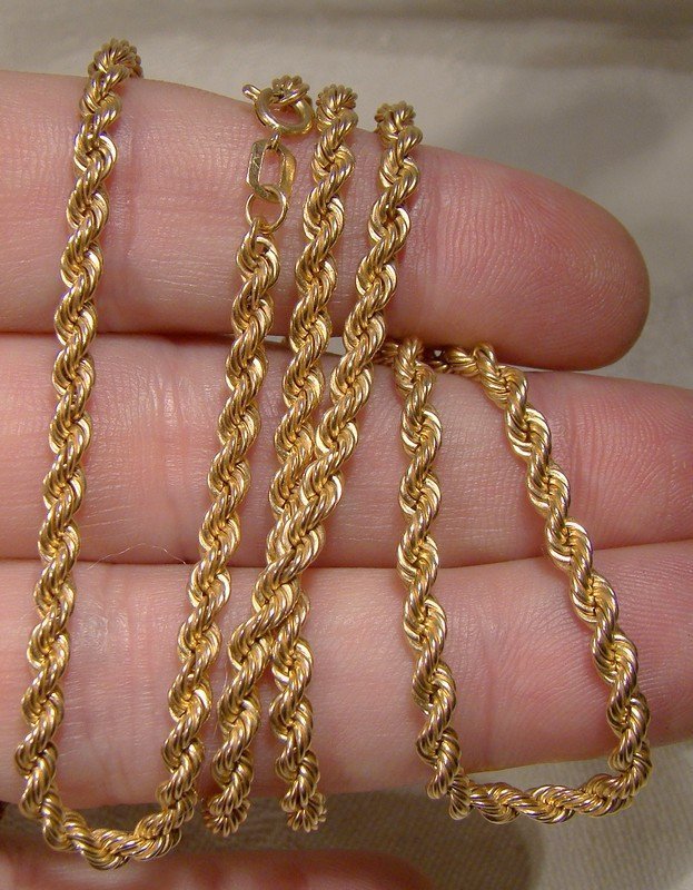 10K YELLOW GOLD ROPE TWIST CHAIN NECKLACE 1960s 24 inch