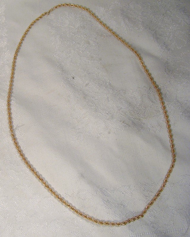 10K YELLOW GOLD ROPE TWIST CHAIN NECKLACE 1960s 24 inch