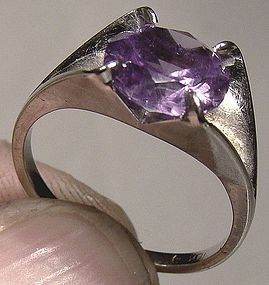 10K WHITE GOLD SYNTHETIC ALEXANDRITE RING 1960