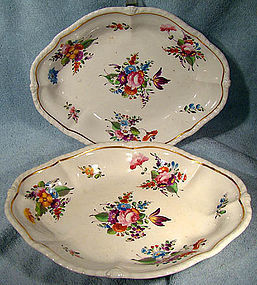 Georgian PAIR DERBY HAND PAINTED CAKE BOWLS or BASKETS 1800 - 1825
