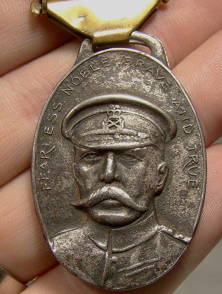 Vict. Brass &amp; Glass FOB w/ LORD KITCHENER MEDALLION