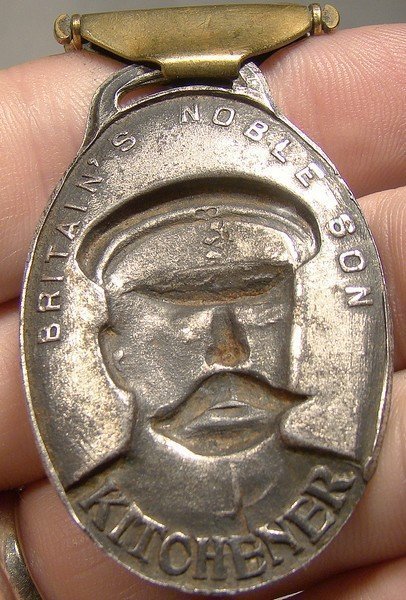 Vict. Brass &amp; Glass FOB w/ LORD KITCHENER MEDALLION