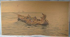 19thC V. LORIA ITALY SIGNED FISHING BOAT WATERCOLOUR