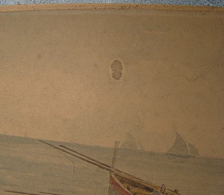 19thC V. LORIA ITALY SIGNED FISHING BOAT WATERCOLOUR